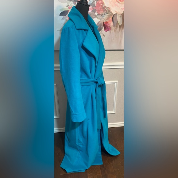 Fashion Nova Teal Long Coat || Size 1X - Picture 10 of 16
